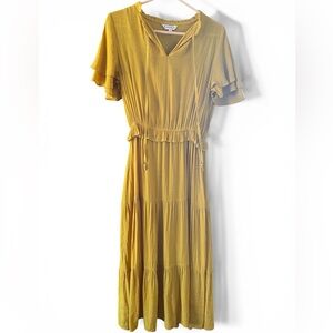 Nanette Lepore Mustard Midi Dress with Ruffles